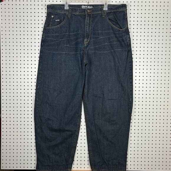Enyce Y2K Denim Jeans42x32 Embroidered 90s Blue Logo Streetwear Skate Baggy Punk - Picture 5 of 6